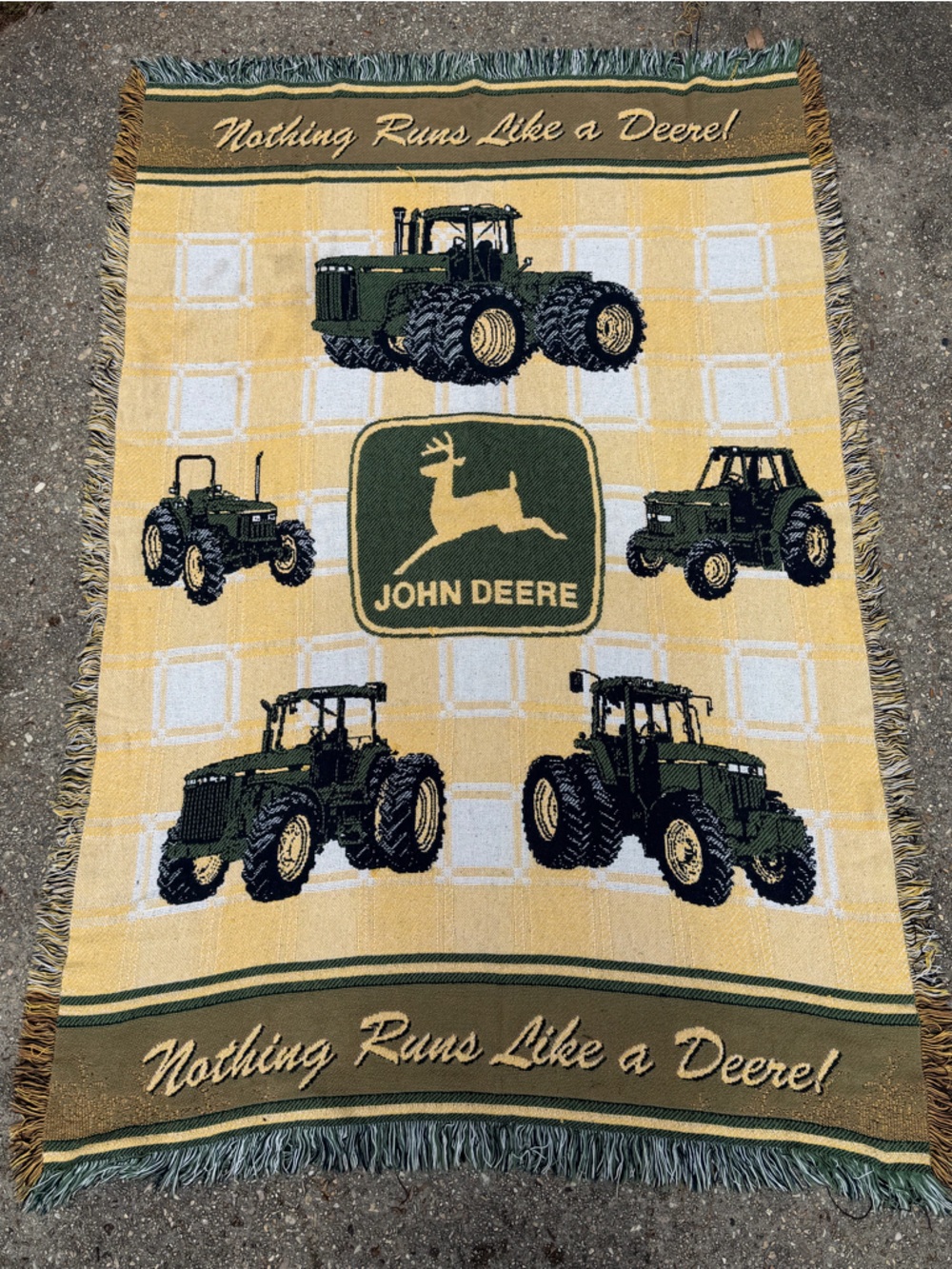 Vintage John Deere Throw Blanket Tapestry Tractors America Farming 43” x 64” B5